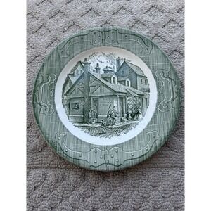Royal China The Old Curiosity Shop 10" dinner plate Made in USA green